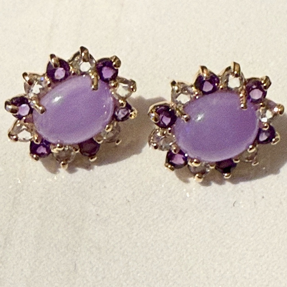 14k gold Chic Lavender and Gold Floral Earrings